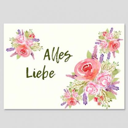 "Alles Liebe" Aquarellblumen zum direkten Download in DIN A4
