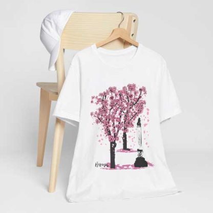 Unisex T-Shirt mit Kirschblüten Design – Jupitersäule Bonn Crewneck T-shirt | Bella + Canvas 3001 | Vorder-und Rückseite bedruckt mit gleichem Motiv – Bild 7