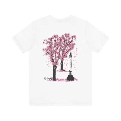 Unisex T-Shirt mit Kirschblüten Design – Jupitersäule Bonn Crewneck T-shirt | Bella + Canvas 3001 | Vorder-und Rückseite bedruckt mit gleichem Motiv – Bild 9