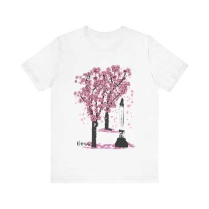Unisex T-Shirt mit Kirschblüten Design – Jupitersäule Bonn Crewneck T-shirt | Bella + Canvas 3001 | Vorder-und Rückseite bedruckt mit gleichem Motiv – Bild 8