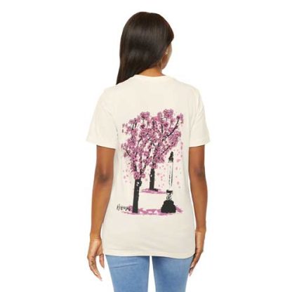 Unisex T-Shirt mit Kirschblüten Design – Jupitersäule Bonn Crewneck T-shirt | Bella + Canvas 3001 | Vorder-und Rückseite bedruckt mit gleichem Motiv – Bild 6
