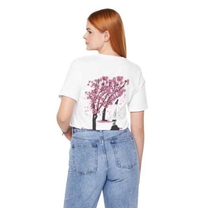 Unisex T-Shirt mit Kirschblüten Design – Jupitersäule Bonn Crewneck T-shirt | Bella + Canvas 3001 | Vorder-und Rückseite bedruckt mit gleichem Motiv – Bild 5