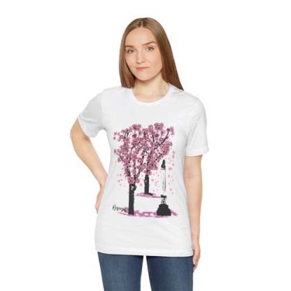 Unisex T-Shirt mit Kirschblüten Design – Jupitersäule Bonn Crewneck T-shirt | Bella + Canvas 3001 | Vorder-und Rückseite bedruckt mit gleichem Motiv – Bild 4