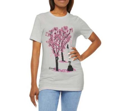 Unisex T-Shirt mit Kirschblüten Design – Jupitersäule Bonn Crewneck T-shirt | Bella + Canvas 3001 | Vorder-und Rückseite bedruckt mit gleichem Motiv – Bild 3