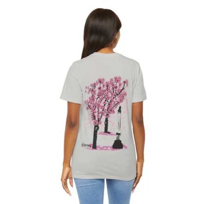 Unisex T-Shirt mit Kirschblüten Design – Jupitersäule Bonn Crewneck T-shirt | Bella + Canvas 3001 | Vorder-und Rückseite bedruckt mit gleichem Motiv – Bild 2