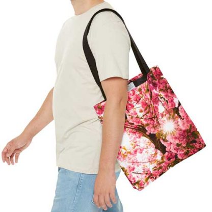 Tote Bag - Sonne scheint durch die Kirschblüten - Beidseitig bedruckte Umhängetasche