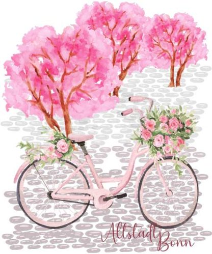Unisex T-Shirt Altstadt – Bonn mit Kirschblüten und Fahrrad | Crewneck T-shirt | Bella + Canvas 3001 | – Bild 6