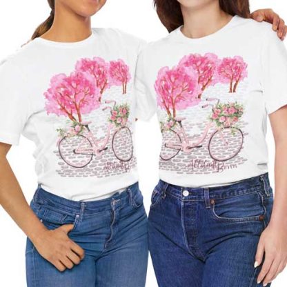Unisex T-Shirt Altstadt – Bonn mit Kirschblüten und Fahrrad | Crewneck T-shirt | Bella + Canvas 3001 | – Bild 2