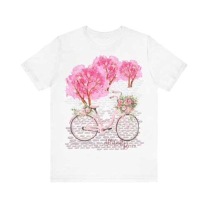 Unisex T-Shirt Altstadt – Bonn mit Kirschblüten und Fahrrad | Crewneck T-shirt | Bella + Canvas 3001 | – Bild 5