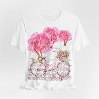 Unisex T-Shirt Altstadt – Bonn mit Kirschblüten und Fahrrad | Crewneck T-shirt | Bella + Canvas 3001 | – Bild 3